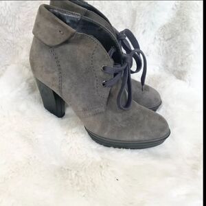 Hogan Taupe Grey Suede Leather Lace-Up High Heel Ankle Booties EUR 35 US 5